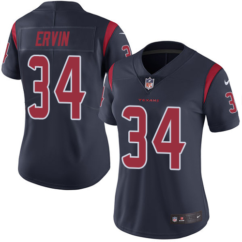 Women's Limited Tyler Ervin Nike Jersey Navy Blue - #34 Rush NFL Houston Texans